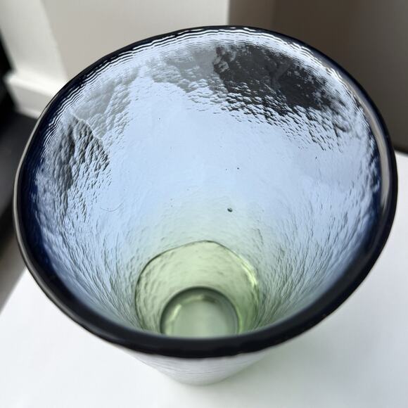 Blue & Green Hand Blown Textured Glass Vase 6 1/2" Contemporary Modern Handmade - Picture 7 of 10